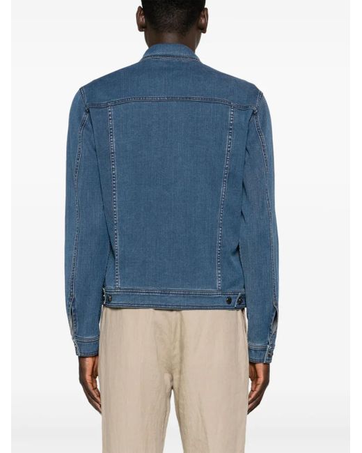 Canali Blue Classic-Collar Denim Jacket for men