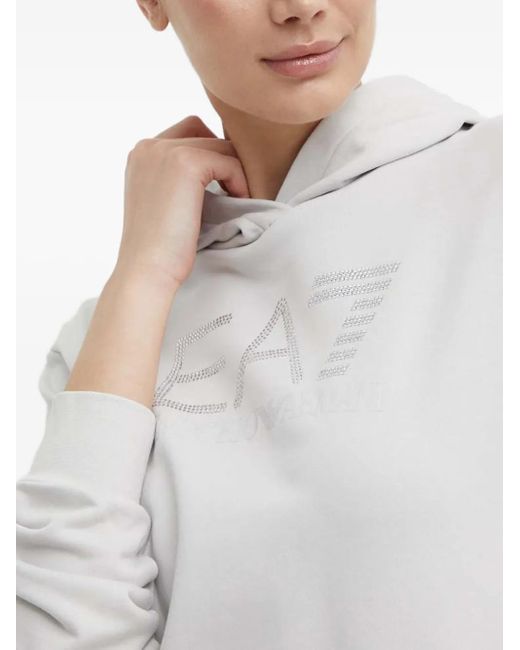 EA7 White Logo-Embellished Hoodie