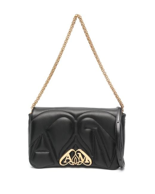 McQueen Black The Seal Small Embroidered-leather Cross-body Bag
