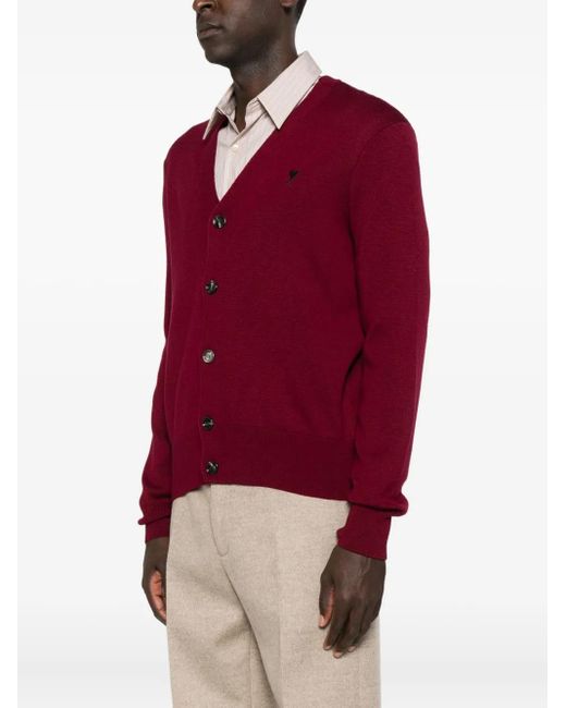 AMI Red Button-Front Logo-Embroidery Cardigan for men