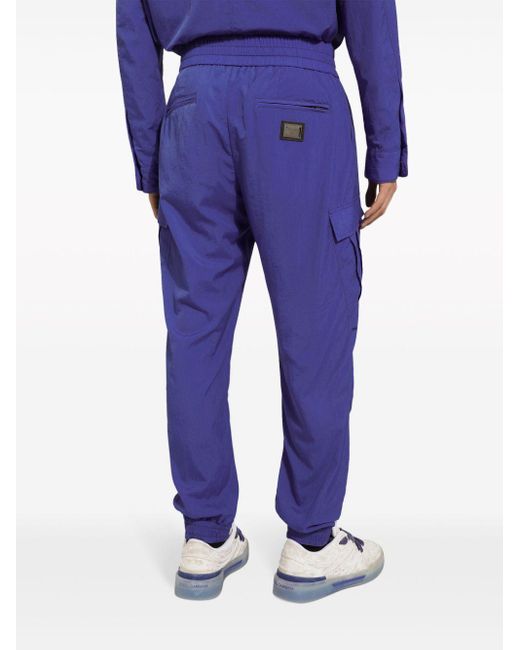 Dolce & Gabbana Blue Logo-patch Drawstring Track Pants for men