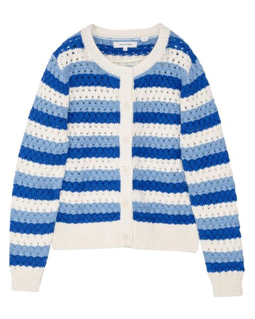 Chinti & Parker Blue Striped Crochet Cotton Cardigan