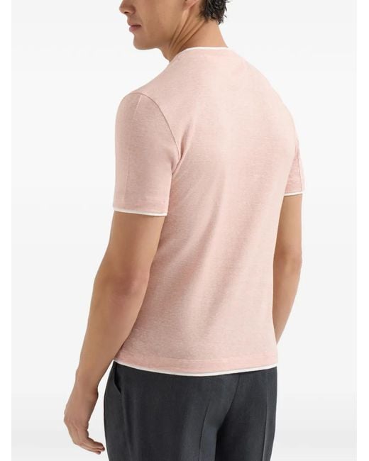 Brunello Cucinelli Pink Linen And Cotton Jersey Crew-Neck T-Shirt With Faux-Layering for men