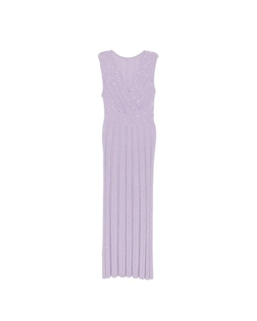 D.exterior Purple Sequin-Embellished Ribbed-Knit Maxi Dress