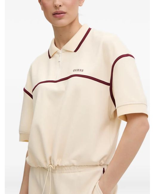 Guess Natural Piped Drawstring-Hem Polo Top
