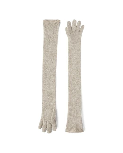 Brunello Cucinelli White Lace Flowers Knit Long Gloves