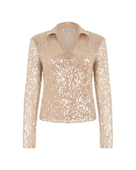 Veronica Beard Natural Meryl Sequin Blouse