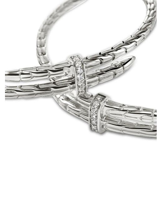 John Hardy White Sterling Large Spear Diamond Hoop Earrings