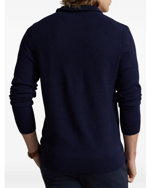 Polo Ralph Lauren Blue Quarter-Zip Textured-Knit Sweater for men