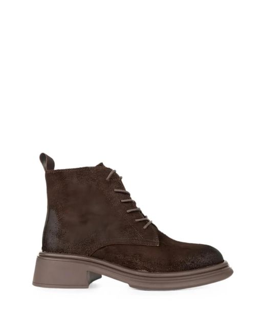 Linda Baumann Brown Lace-Up Suede Ankle Boots