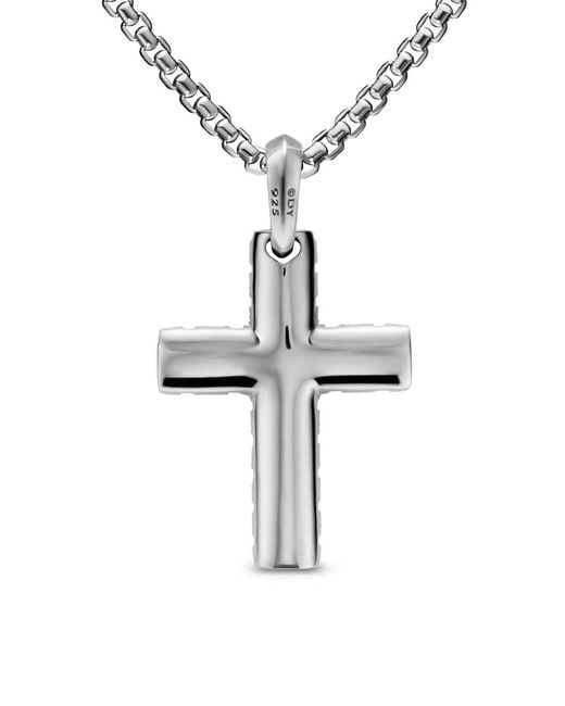 David Yurman White Sterling Cross Diamond Pendant for men