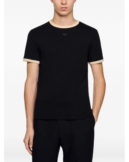 Sandro Black Two-Tone Patch T-Shirt for men