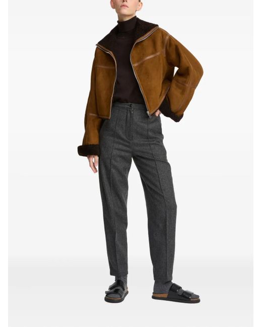 Yves Salomon Brown Shearling-Trimmed Suede Jacket