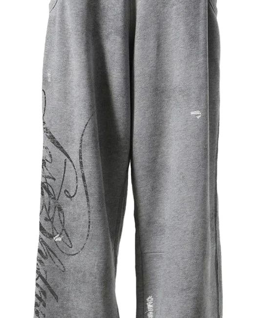 LOSTSHDWS Gray Distressed-Script Track Pants for men