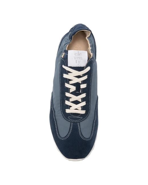 Eleventy Blue Panelled Suede-Trimmed Sneakers for men