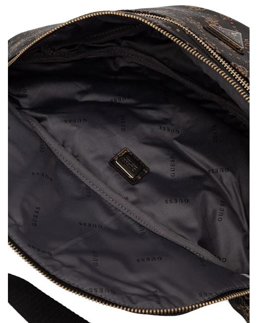 Guess Black Monogram-Print Logo-Plaque Belt Bag