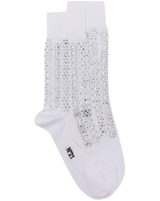 N°21 White Crystal-embellished Socks