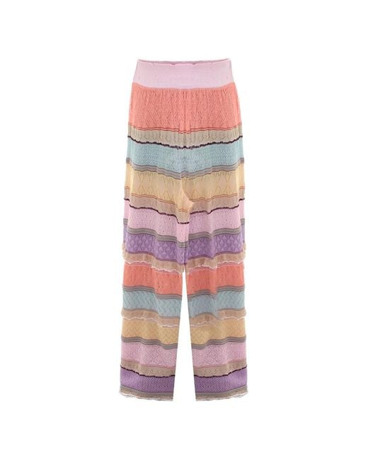 Cecilia Prado Red Striped Pointelle-Knit Trousers