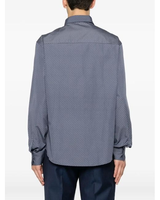 Ferragamo Blue Geometric-Print Long-Sleeve Shirt for men