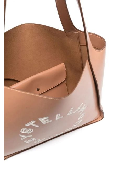Stella McCartney Brown Broderie Anglaise-Logo Tote Bag
