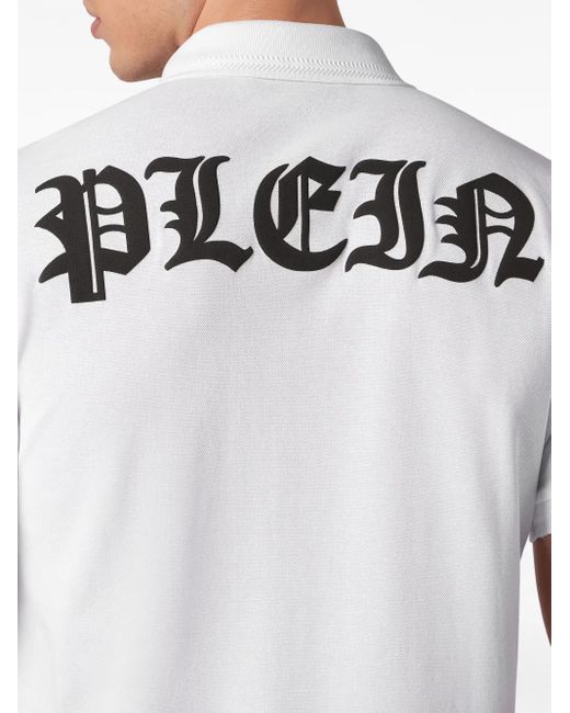 Philipp Plein White Logo-Print Cotton Polo Shirt for men