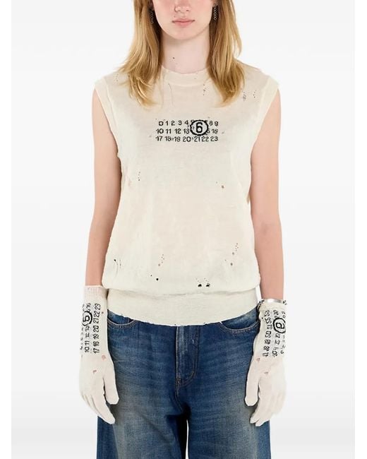 MM6 by Maison Margiela White Numeric-Logo Distressed Knitted Vest