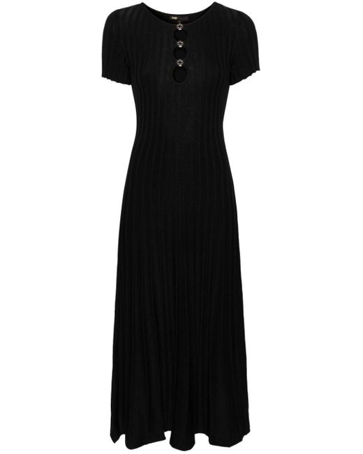 Maje Black Cut-out Ribbed Midi Dress