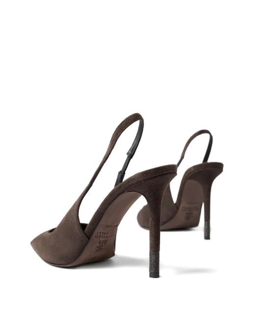 Brunello Cucinelli White Suede Slingback Pumps