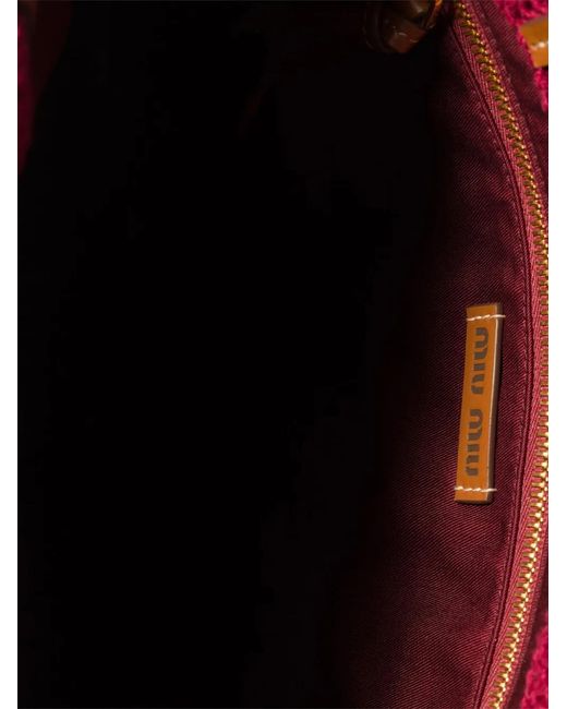 Miu Miu Red Raffia-Effect Woven Tote Bag