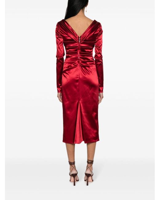 Dolce & Gabbana Red Drapiertes Midikleid aus Satin
