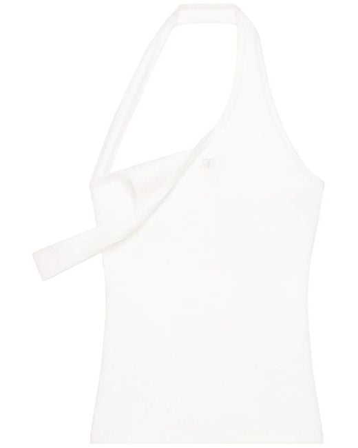 Top sin mangas asimétrico de canalé Courreges de color White