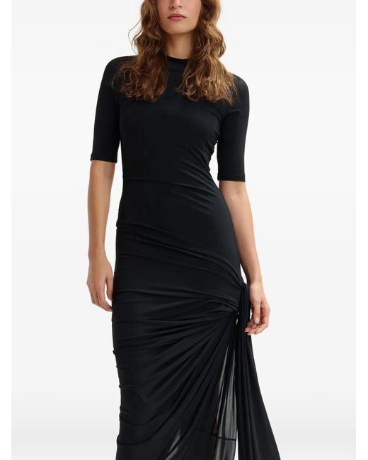 Essentiel Antwerp Black Ruched-Detail Asymmetric Dress