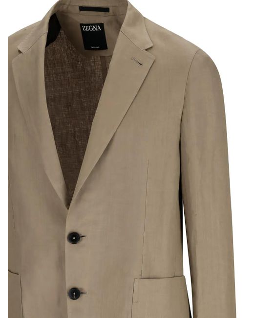Zegna Brown Single-Breasted Linen Jacket for men