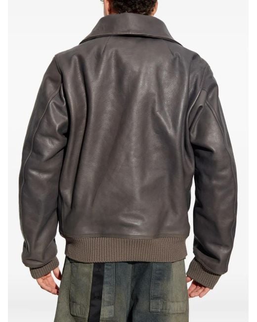 Rick Owens Gray Blixa Dracollar Ribbed-Cuff Leather Jacket for men