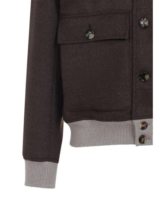 Brunello Cucinelli Gray Wool Bomber Jacket for men