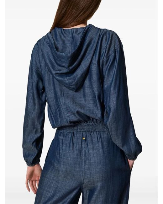 Twinset Blue Hooded Denim Jacket