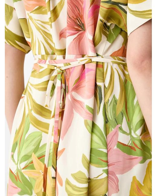 Joseph Ribkoff Metallic Floral-Print Tie-Waist Midi Dress