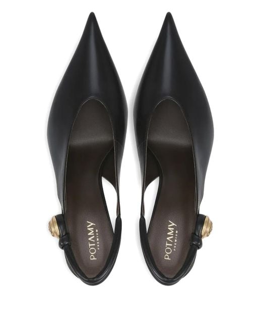 POTAMY Black 100Mm Leather Heeled Pumps