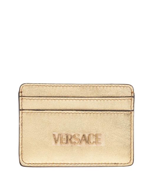 Versace Natural Metallic Logo-Embossed Cardholder