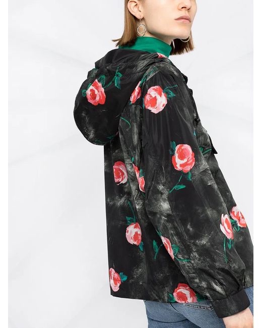 Moschino Black Rose Pattern Hooded Winbreaker