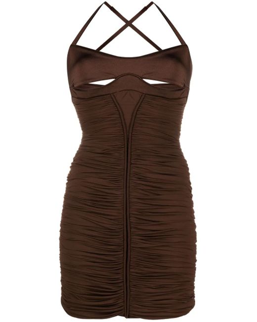 Mugler Brown Gerafftes Minikleid Mit Cut-Outs