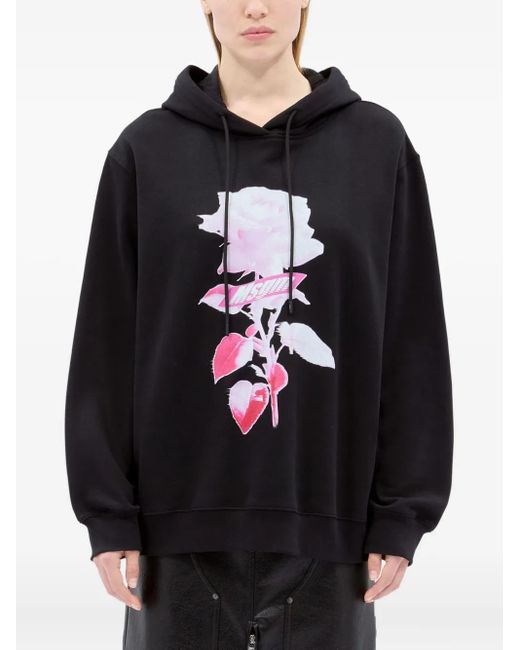 MSGM Blue Rose-Print Hoodie