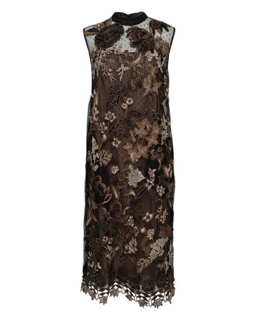 Abito Midi 3D Con Ricamo A Fiori di Biyan in Brown