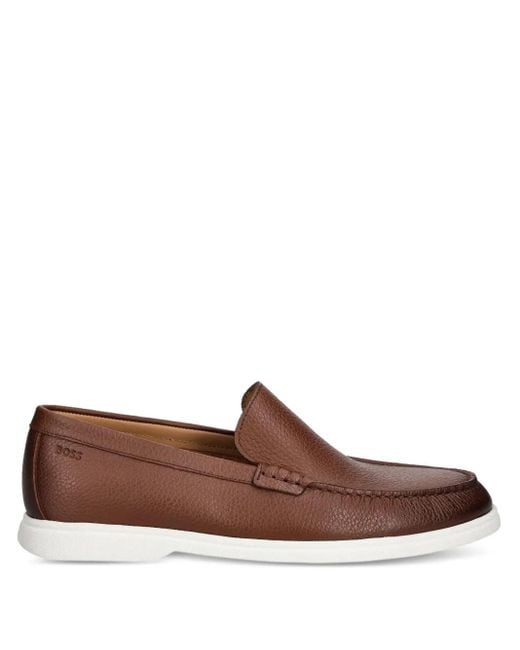 メンズ Boss レザーローファー Brown