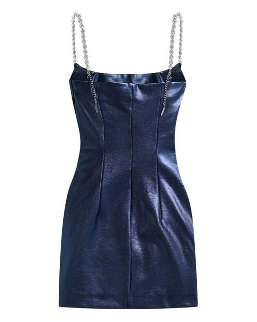 Area Blue Crystal-Strap Metallic Mini Dress