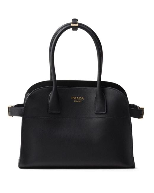 Prada Logo-lettering Leather Tote Bag in het Black