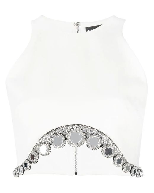 David Koma White Crystal Tentacle Cropped Top