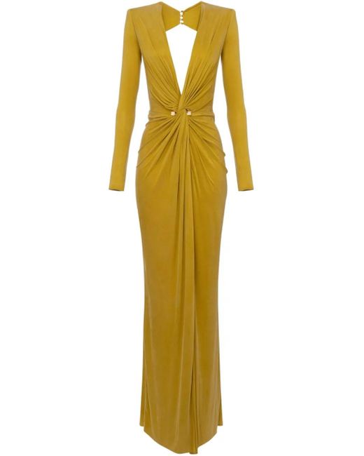 Elisabetta Franchi Yellow Piercing-Detail Jersey Gown