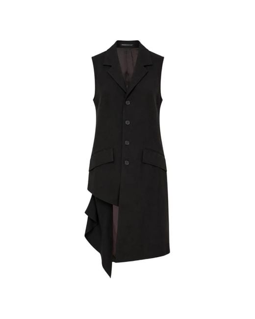 Yohji Yamamoto Black Asymmetric Ruffled Sleeveless Coat