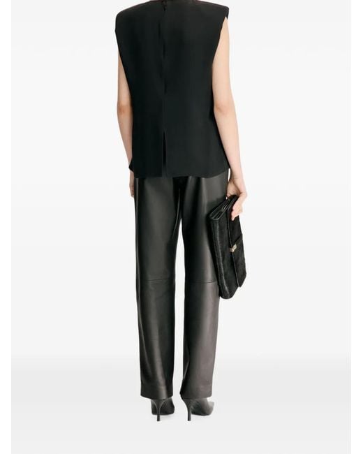 Loulou de Saison Black Cory Darted Structured-Shoulder Blouse